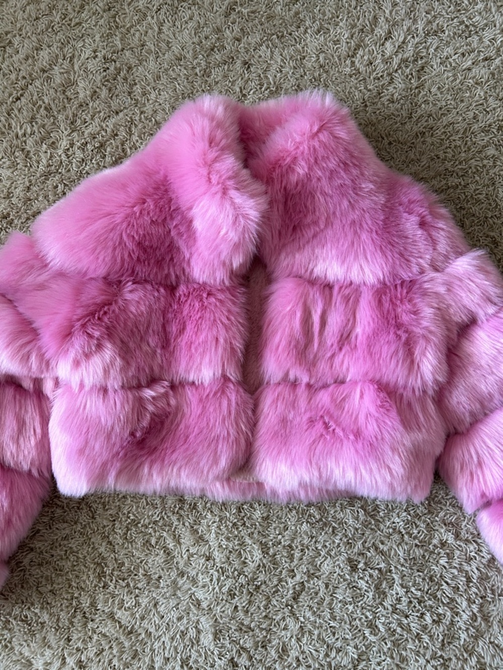 House of Juniors Pink Faux Fur Cropped Jacket Size 12